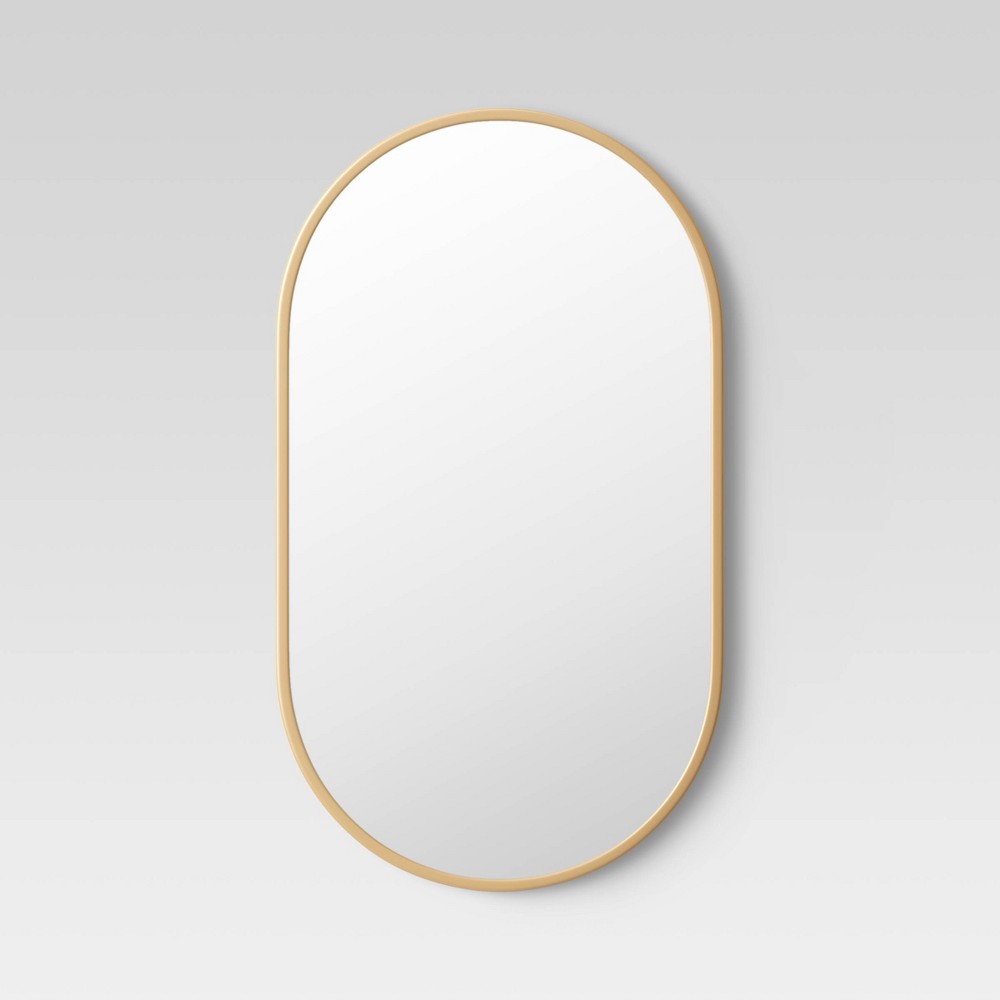 Photos - Wall Mirror 16" x 28" Metal Oval Pill Mirror Gold - Project 62™