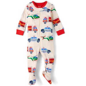 The Children's Place Toddler Boys Long Sleeve Rescue Vehicle Snug Fit Cotton Footed One Piece Pajamas - 1 of 4