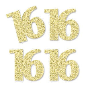 Big Dot of Happiness Gold Glitter 16 - No-Mess Real Gold Glitter Cut-Out Numbers - 16th Birthday Party Confetti - Set of 24 - 1 of 4