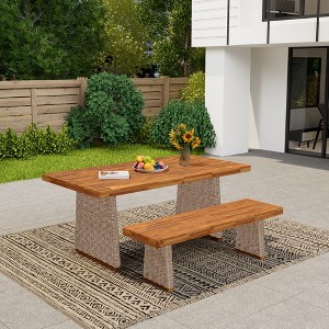 Christopher Knight Home Saltus Outdoor 2 Piece Acacia Wood Dining Set with Handwoven Rattan Legs - 1 of 4