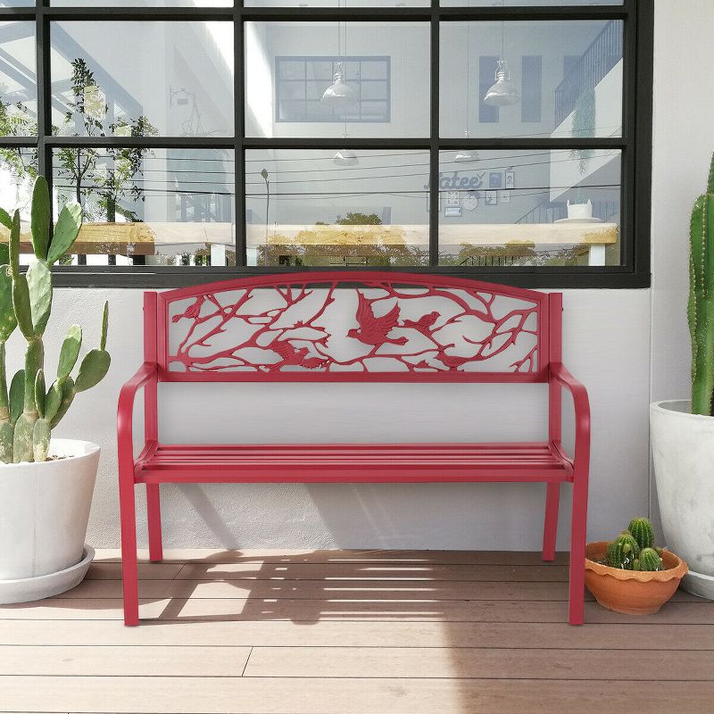 Costway Patio Garden Bench Park Yard Outdoor Furniture Cast Iron Porch Chair Red, 5 of 9