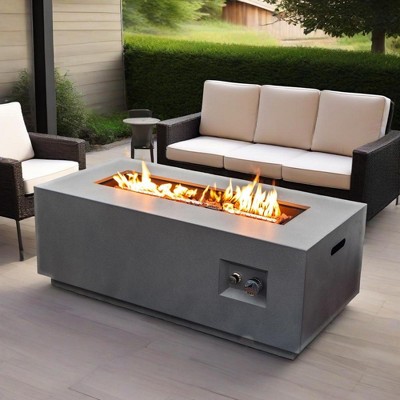 42" Propane Gas Fire Pit Table 2-Pieces, 50000 BTU Rectangular Steel Fire Pit with Glass Wind Guard for Outside Patio Deck Garden Courtyard -Gray