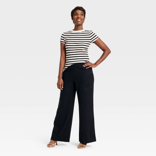 Pantalones de lino de tiro alto y pierna ancha con elástico para mujer - A New Day™ 3