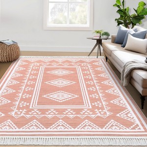 Boho Area Rugs Washable Bordered Accent Carpet Non Slip Non Shedding Stain Resistant Floor Cover Soft Indoor Mat for Bedroom Living Room - 1 of 4