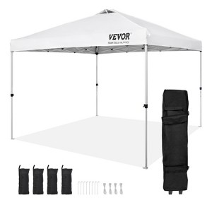VEVOR Pop Up Canopy Tent, 10 x 10 ft, 250 D PU Silver Coated Tarp, with Portable Roller Bag and 4 Sandbags, Waterproof and Sun Shelter Gazebo - 1 of 4