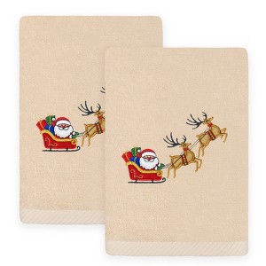 Linum Home Textiles Christmas SANTA'S SLED - Embroidered Luxury 100% Turkish Cotton Hand Towels - 1 of 3