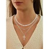 Women's Necklace - 14K Gold/Silver Plated Layered Chain With Cross, Coin & Pearl Pendants - Stackable Trendy Jewelry Gift For Her - 2 of 4