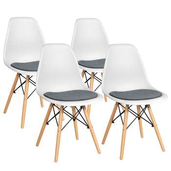 Costway 4PCS Dining Chair Mid Century Modern DSW Chair Furniture W/ Linen Cushion White