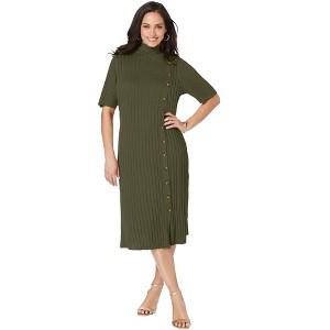 Jessica London Women's Plus Size Button Front Sweater Dress - 1 of 4