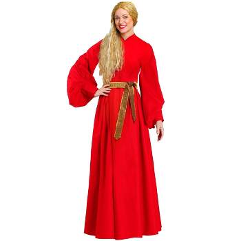 HalloweenCostumes.com Princess Bride Adult Buttercup Dress Womens, Red Gown Peasant Traveler Renaissance Faire Costume.