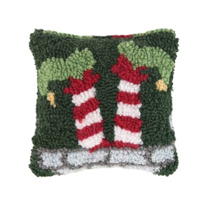C&F Home 8" x 8" Elf Hooked Small Petite Christmas Holiday Throw Pillow - 1 of 4