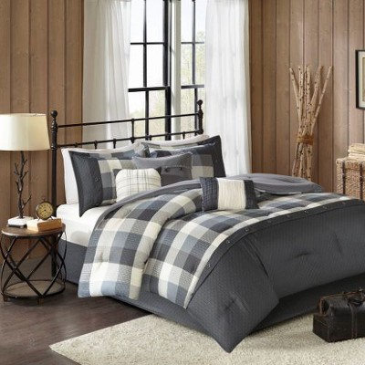 Sapphtopaz 7-Piece Cabin Farmhouse Comforter Set, Buffalo Plaid Herringbone Quilts Queen Size, Bedding Sheet Set with Decorative Pillows & Bed Skirt