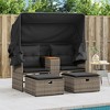 VidaXL Patio Sofa 2-Seater with Canopy and Stools Gray Poly Rattan - 3 of 4