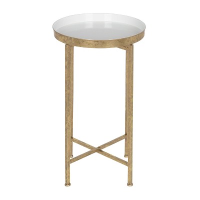 White and Gold Round Metal Foldable Tray Accent Table