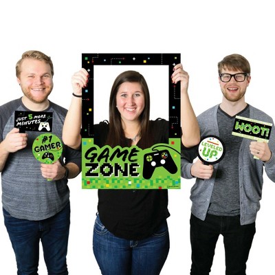 Big Dot of Happiness Game Zone - Pixel Video Game Party or Birthday Party Selfie Photo Booth Picture Frame and Props - Printed on Sturdy Material