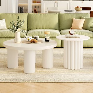 Modern Coffee Table Set of 2, Round Coffee Table with Cylindrical Leg Design and 1 End Table for Living Room - 1 of 4