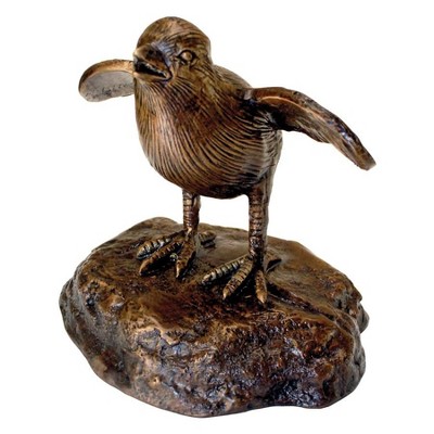 Solid Bronze Baby California Quail Garden Statue with Sepia Patina