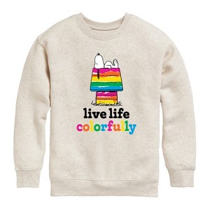 Boys' - Peanuts - Live Life Colorfully Graphic Long Sleeve Fleece Sweatshirt - 1 of 4