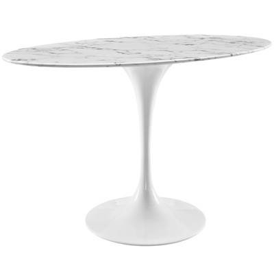 48" Oval Mid-Century Modern Dining Table with Marble Top