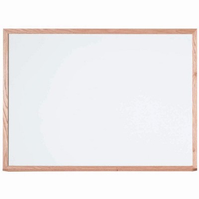 Aarco Products Magnetic Dry Erase Board 36" Hx48 W Porcelain White Marker Board with Red Oak Frame