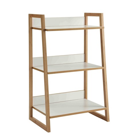 White/Natural 3-Tier Small Wood and Metal Shelf