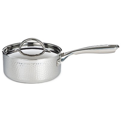 BergHOFF Hammered Tri-Ply Stainless Steel 8-Inch Covered Saucepan - Silver