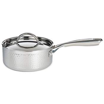 BergHOFF Vintage Tri-Ply Stainless Steel Saucepan With Stainless Steel Lid, Hammered, Silver