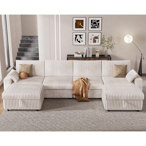 Vipbear Beige Extra Large Modular Sectional Sofa,Comfy Corduroy Modern Oversized 4-Seat Sectional Couch with Deep Seat,Tool-Free Assembly - 1 of 4
