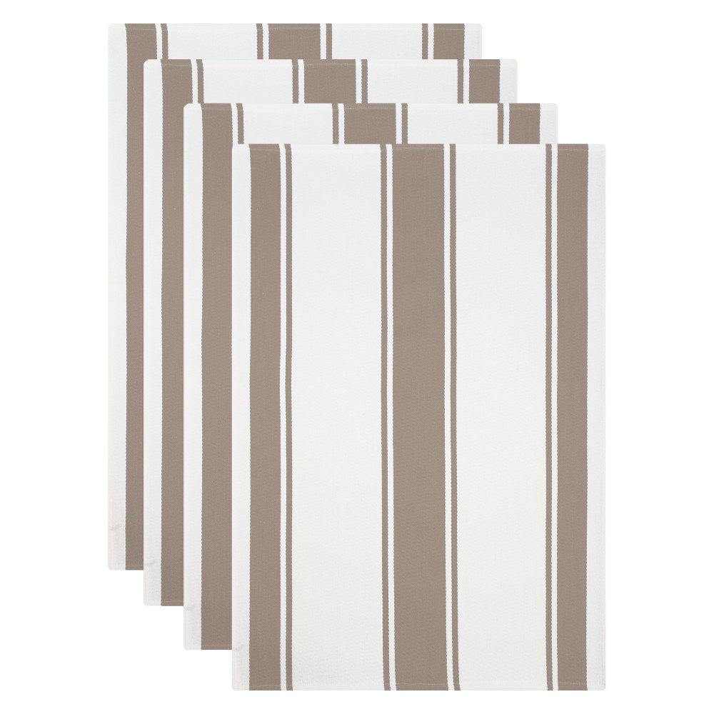4pk Kitchen Towel White/Beige - MU Kitchen: 100% Cotton, Machine Washable, Multi-Stripe Pattern, Set of 4