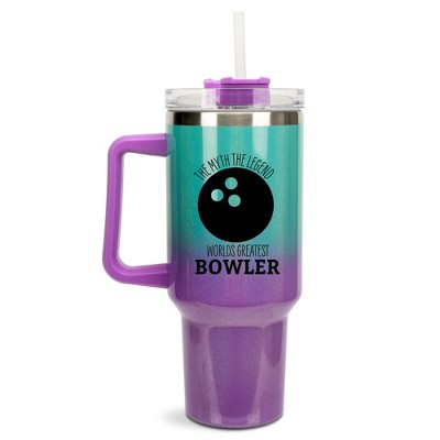 100 North World's Greatest Bowler Bowling Ball Wrap-Around 40 Oz. Stainless Steel Water Bottle Coffee Mug, Spill & Leak Resistant, Travel Tumbler with