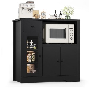 Kitchen Microwave Cabinets with Storage, Buffet Cabinet Sideboard with 3 Doors,1 Drawer and Adjustable Shelves, Pantry Storage Cabinet for Kitchen - 1 of 4