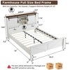 SinCiDo Farmhouse Full Size Bed Frame w/Storage Bookcase Headboard & Charging Station, Wood Platform Bed w/Wood Slat Support - 2 of 4