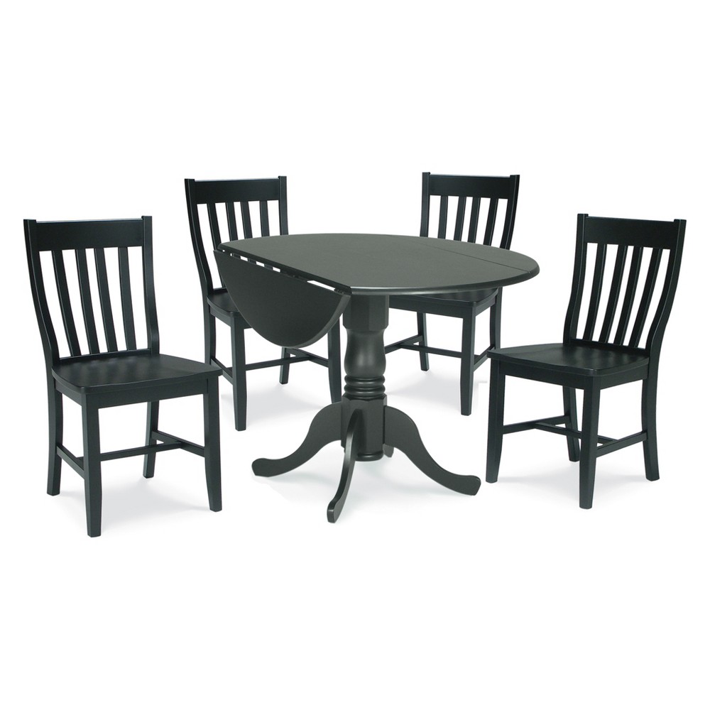 Photos - Dining Table International Concepts Set of 5 42" Dual Table with 4 Schoolhouse Chairs Dining Sets Black: Hardwood, Pedestal Base, Round S