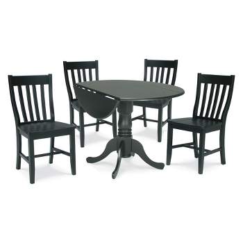 Set of 5 42" Dual Table with 4 Schoolhouse Chairs Dining Sets Black - International Concepts