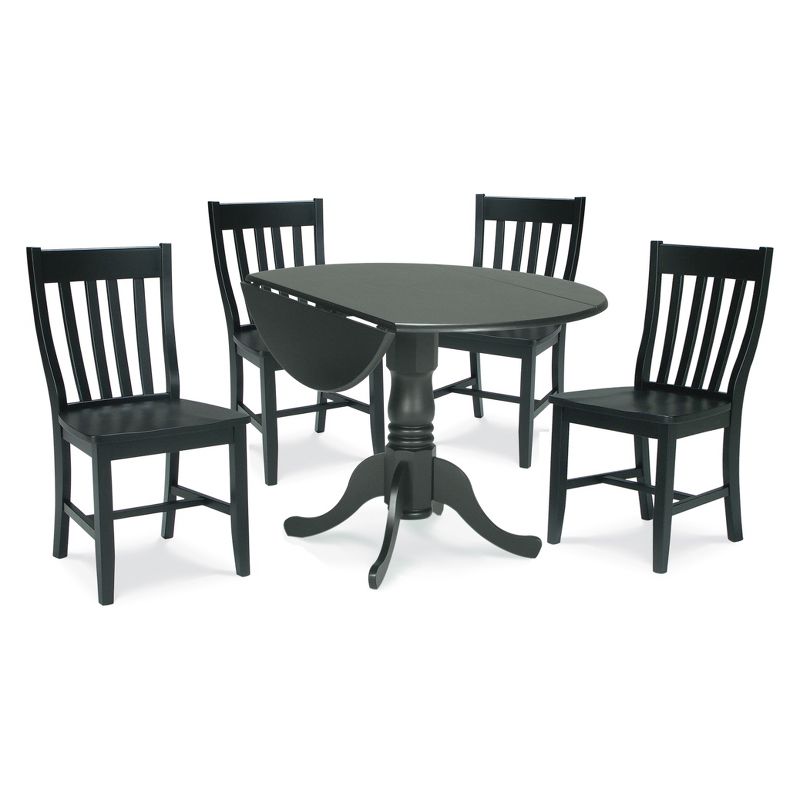 Set of 5 42&#34; Dual Table with 4 Schoolhouse Chairs Dining Sets Black - International Concepts, 1 of 12