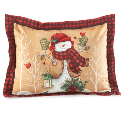 Lakeside Plaid Snowman Sham - Christmas Decorative Pillow Cover for Holiday Decoration