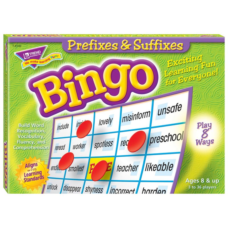 TREND Prefixes & Suffixes Bingo Game, 1 of 6