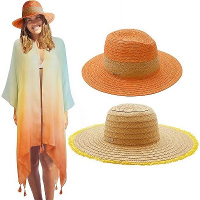 Nicole Miller New York Women's Beach Coverup with 2 Straw Sun Hats