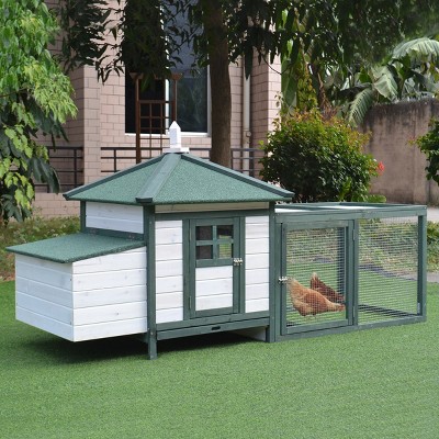 LAOTIES 77" Wooden Chicken Coop with Nesting Box,Outdoor Hen House with Ramp and Tray,Backyard Poultry Cage for 2–3 Hens