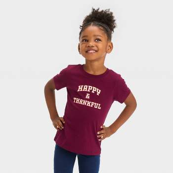 Toddler 'Girls' Happy & Thankful' Short Sleeve T-Shirt - Cat & Jack™ Burgundy