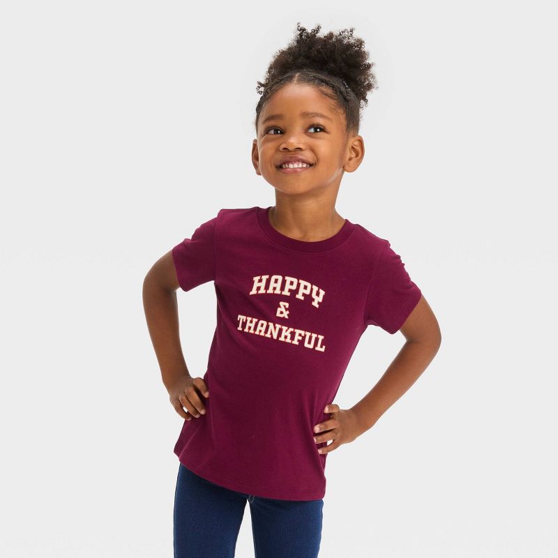 Toddler 'Girls' Happy & Thankful' Short Sleeve T-Shirt - Cat & Jack™ Burgundy, 1 of 6