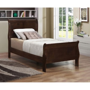 TiramisuBest Brown Wood Cappuccino Twin Sleigh Bed, 41x84x47 inches, 65 lbs - 1 of 4