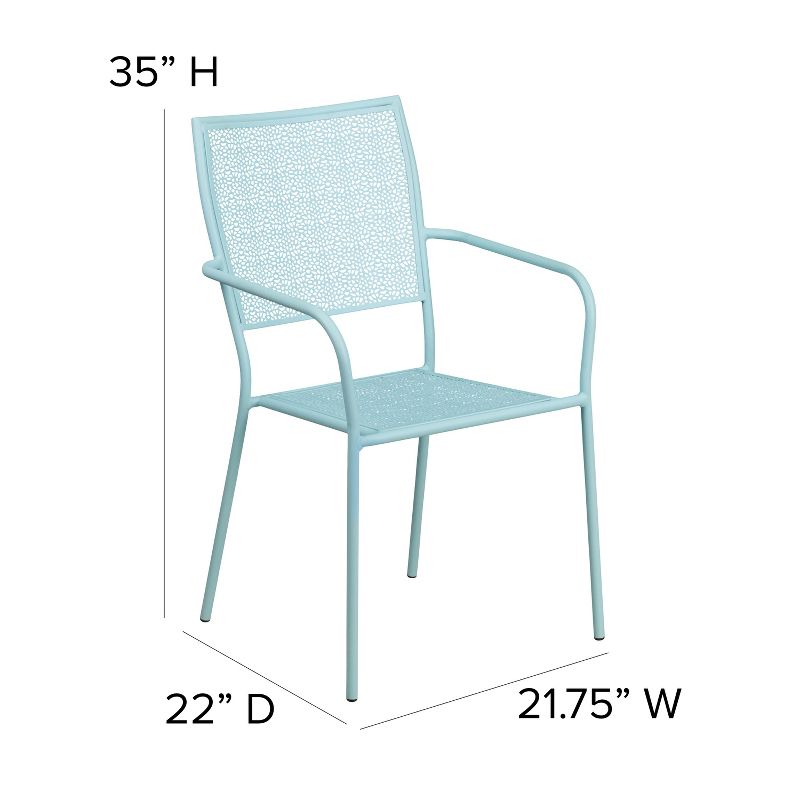 Emma and Oliver Commercial Grade Colorful Metal Patio Arm Chair with Square Back, 4 of 11