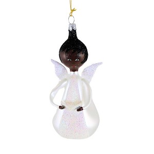 Italian Ornaments 4.0 Inch Angel In White With Book Dark Skin Baby Baptism Ornament Tree Ornaments - 1 of 3