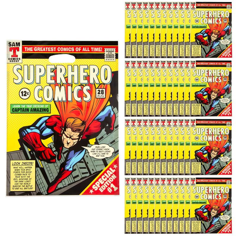 Fun Express Bulk 50 Pc. Comic Superhero Plastic Goody Bags