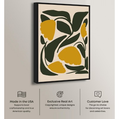 Yellow Floral Canvas Wall Art with Black Floater Frame, 25" x 17"