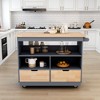 TiramisuBest 53.7in Farmhouse Kitchen Island with Power Outlet, 2 Sliding Barn Door Kitchen Storage Island with Drop Leaf, Spice Rack Rol - 2 of 4