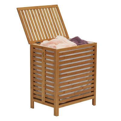 Natural Bamboo Collapsible Laundry Hamper with Lid and Cotton Bag