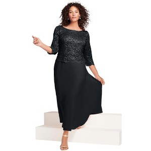 Roaman's Women's Plus Size Petite Lace Popover Gown - 1 of 4