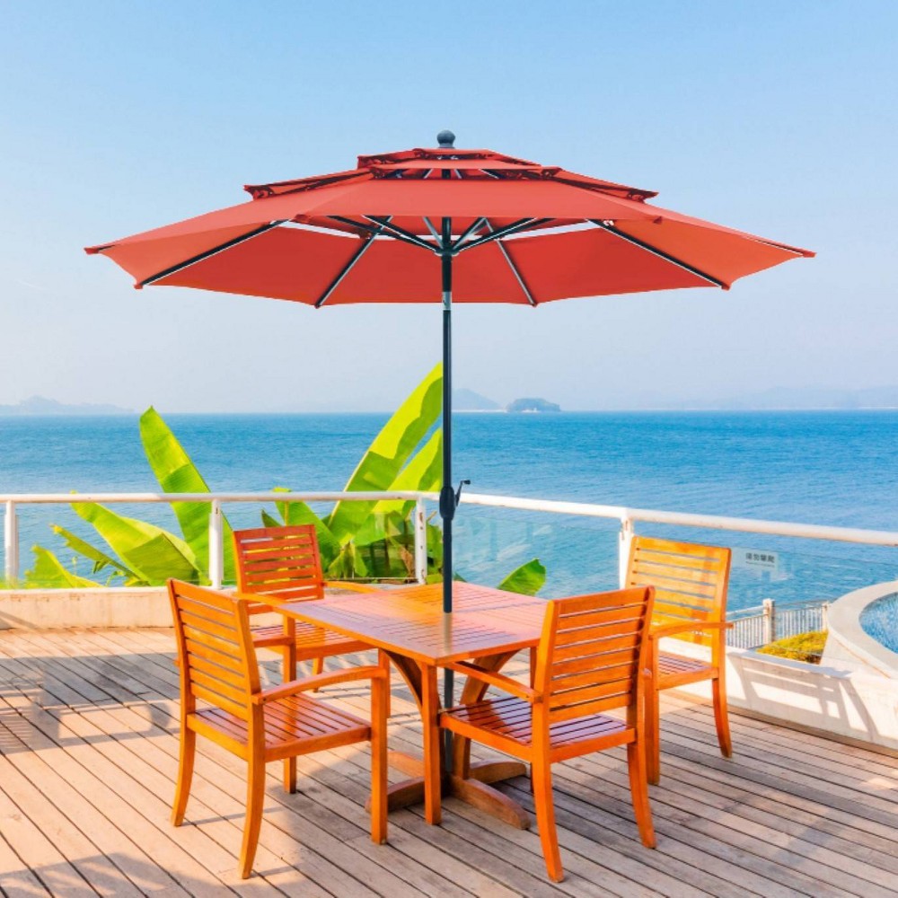 10' x 10' Outdoor 3-Tier Patio Market Umbrella Red - Captiva Designs